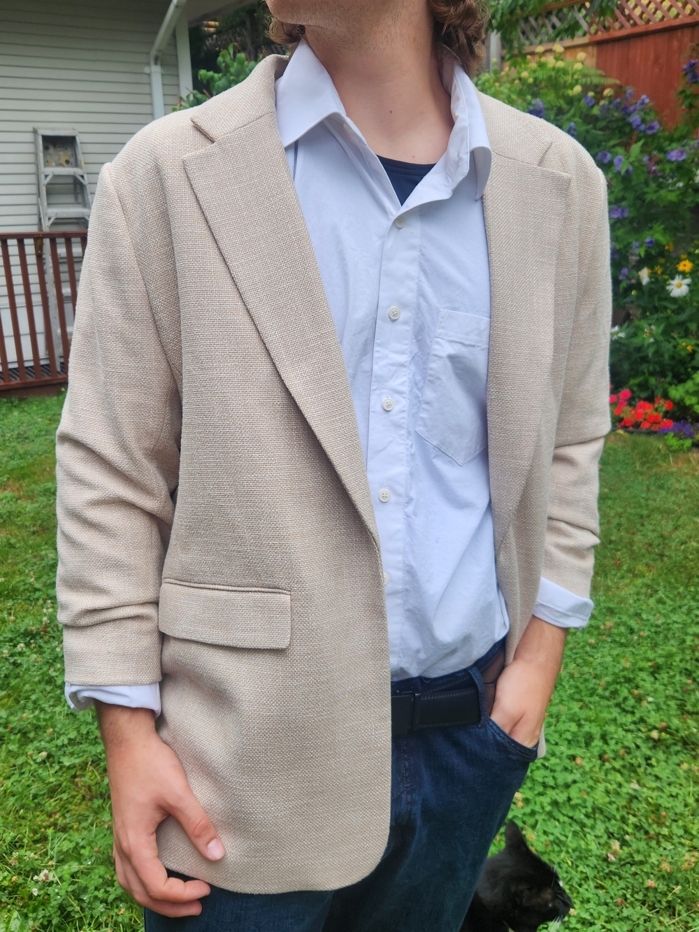 H&M Beige Textured Sport Coat - Tailored Casual Blazer